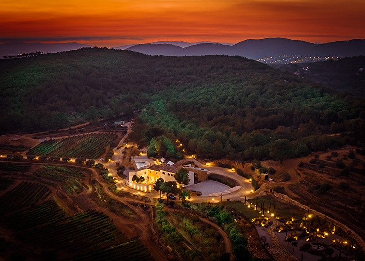 Aerial view of Masia Cabellut estate and vineyard.